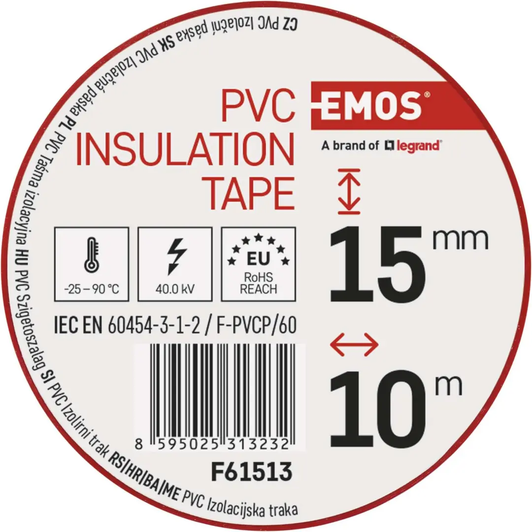 Emos PVC isolatietape 15mm x 10m rood - afbeelding 2 van 6