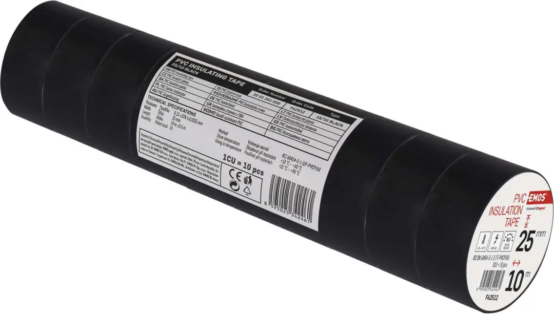 Emos PVC Isolatietape 25mm x 10m - Zwart - 10 stuks - afbeelding 5 van 6