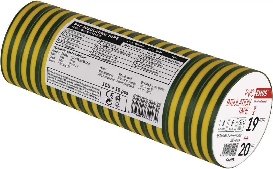 Emos PVC-isolatietape 19mm/20m groen/geel - 10 stuks - afbeelding 5 van 6
