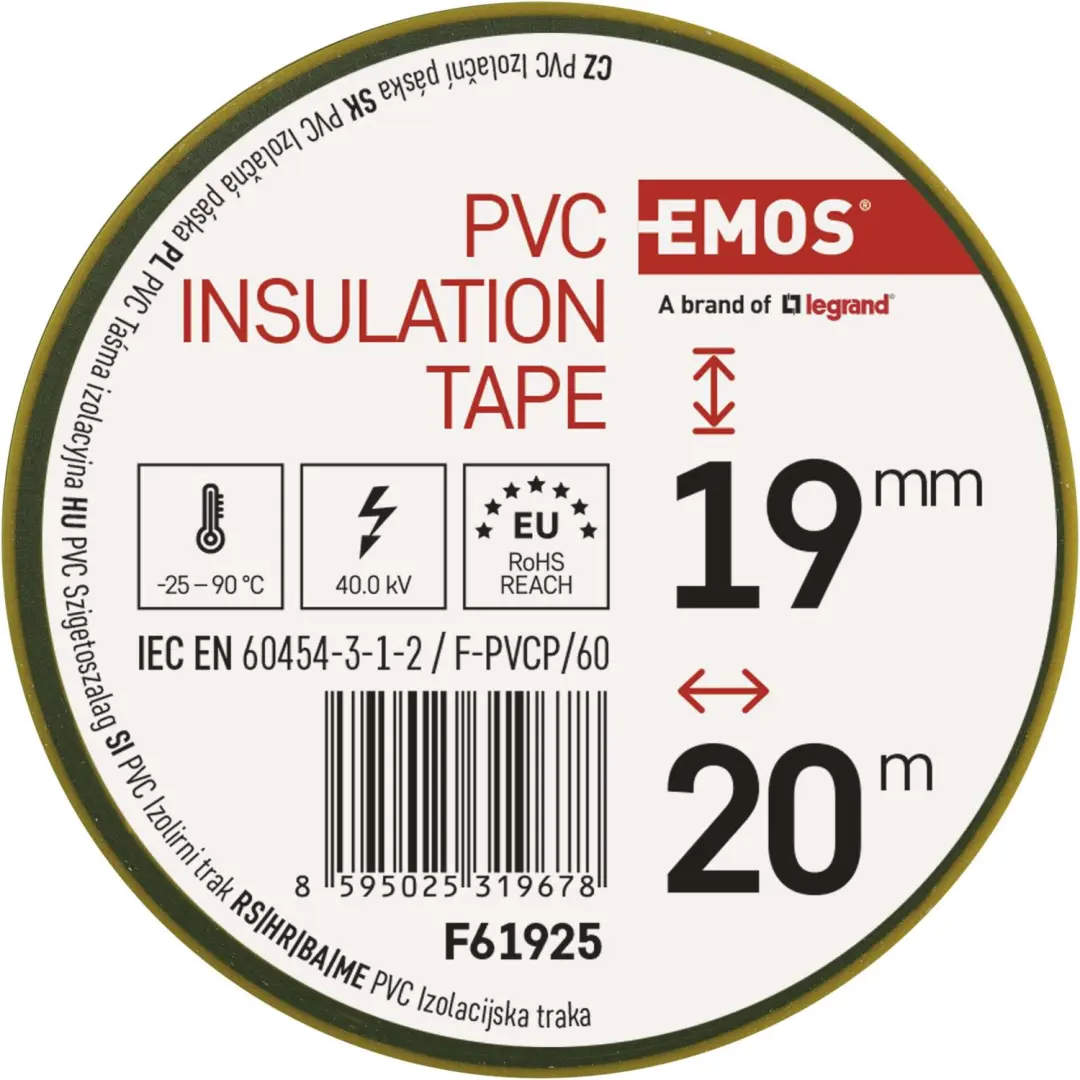 Emos PVC-isolatietape 19mm/20m groen/geel - 10 stuks - afbeelding 4 van 6