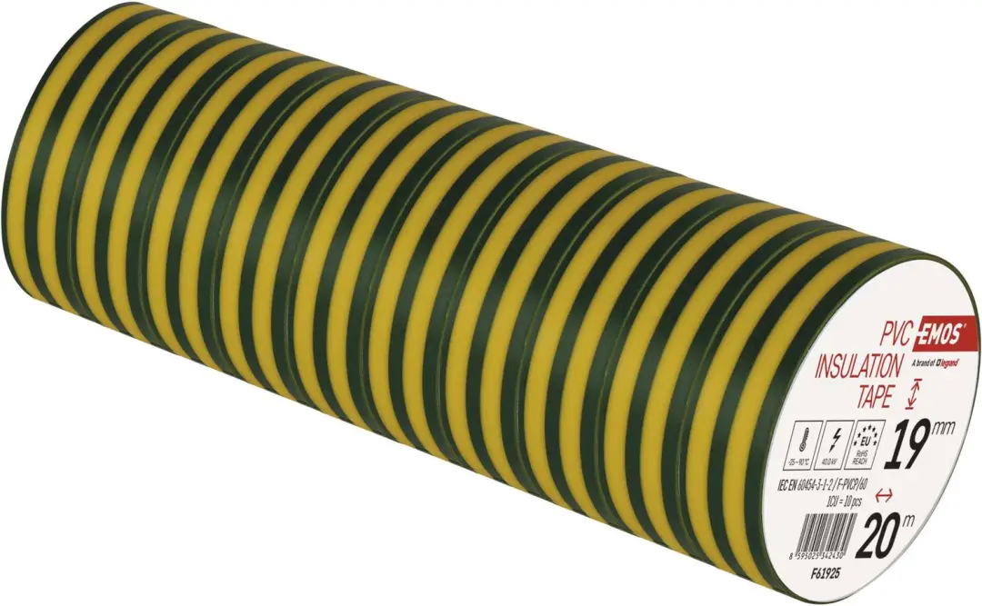Emos PVC-isolatietape 19mm/20m groen/geel - 10 stuks - afbeelding 2 van 6