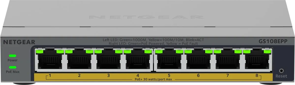 Netgear GS108EPP Unmanaged Switch 8 Poorten