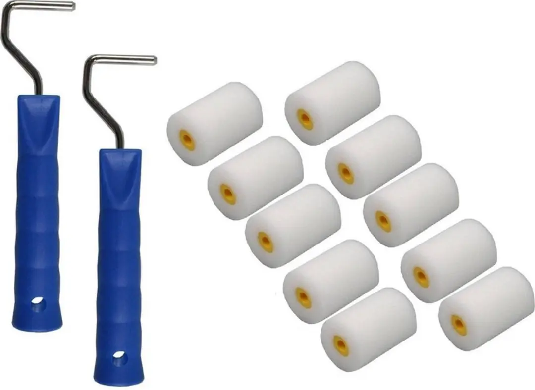 10x verfrollers / schuimrollers fijn inclusief 2 rollerbeugels