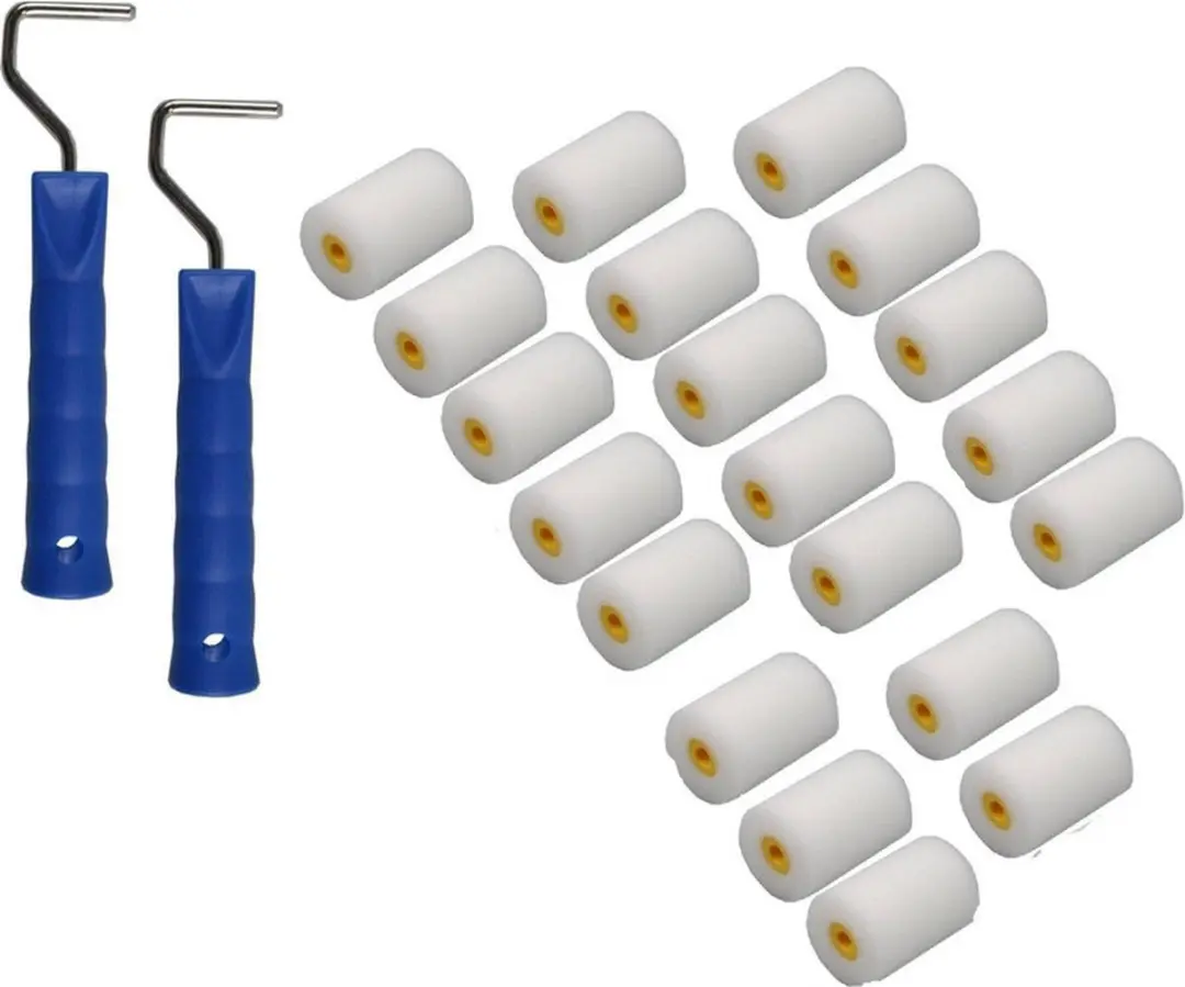 20x verfrollers / schuimrollers fijn inclusief 2 rollerbeugels