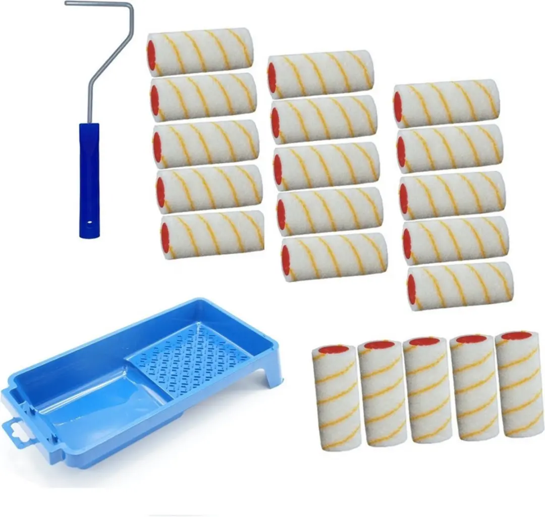 20x verfroller / vachtrollers incl rollerbeugel en verfbakje