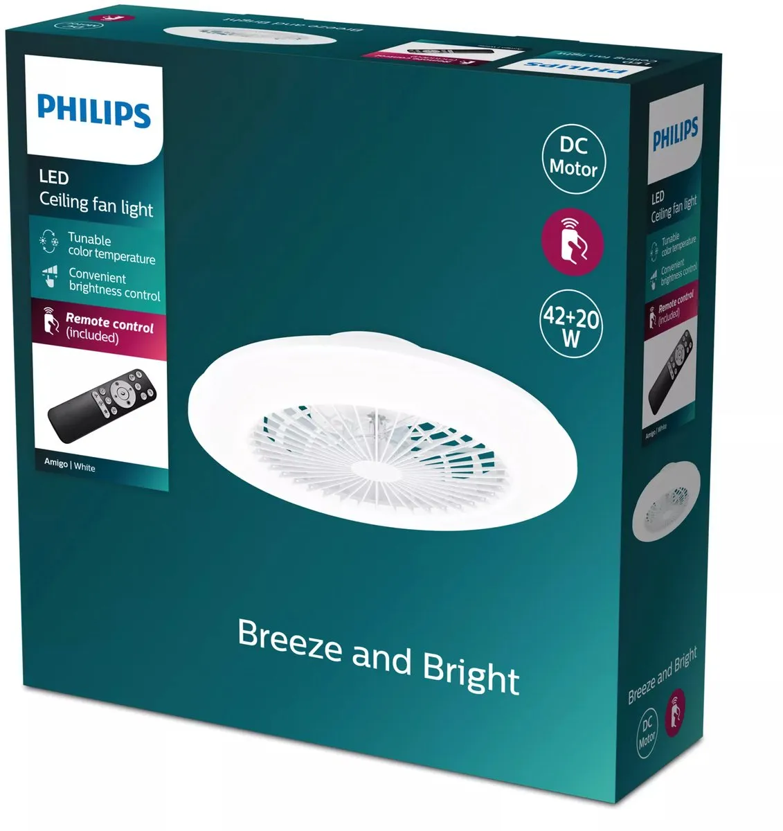 Philips Amigo Plafondventilator 48,5cm - Glitterwit - IR-Afstandsbediening