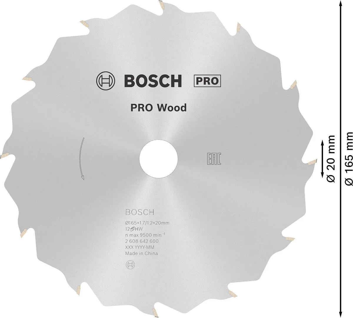 Bosch Professional CIRKZB STANDARD WOOD Speed 165x1.7x20x12T Zaagblad - afbeelding 5 van 6