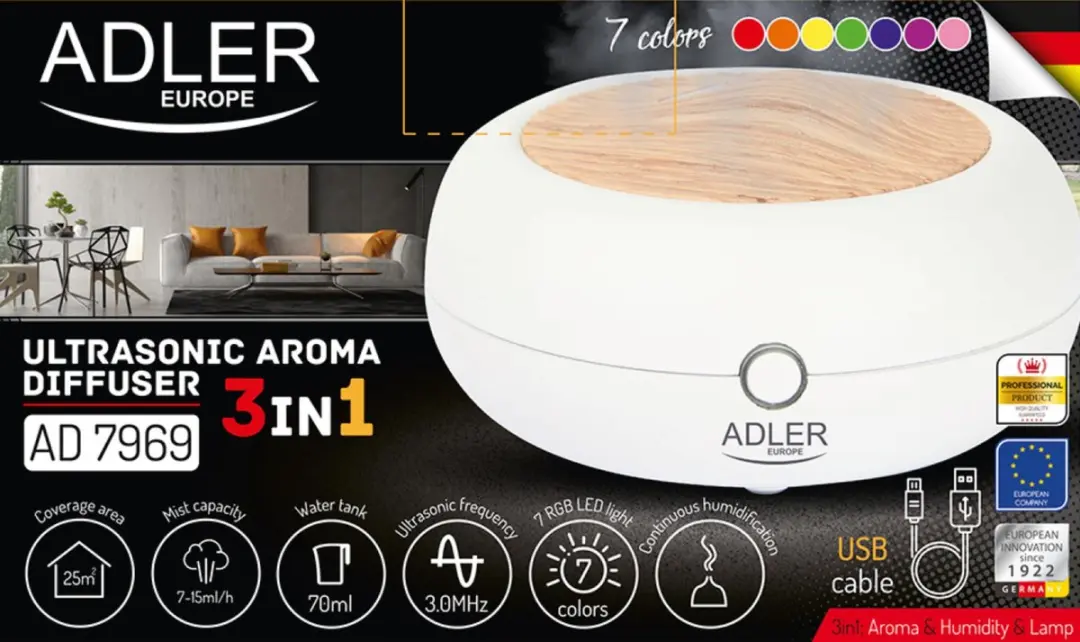 Adler AD 7969 Ultrasone Aromaverstuiver - Wit - afbeelding 3 van 6