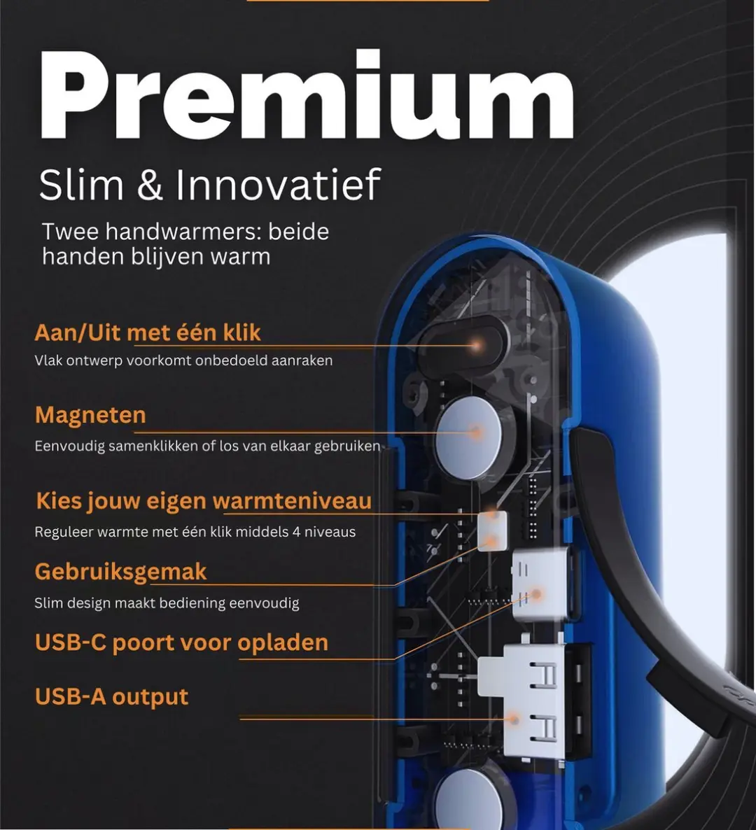 Ocoopa UT2s Oplaadbare Handwarmer - 2x 5000mAh - Blauw - afbeelding 5 van 6