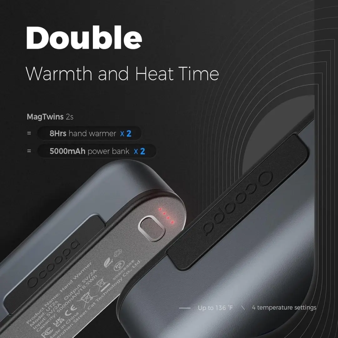Ocoopa UT2s-GY Handwarmer + Voetwarmer - Grijs - afbeelding 5 van 6