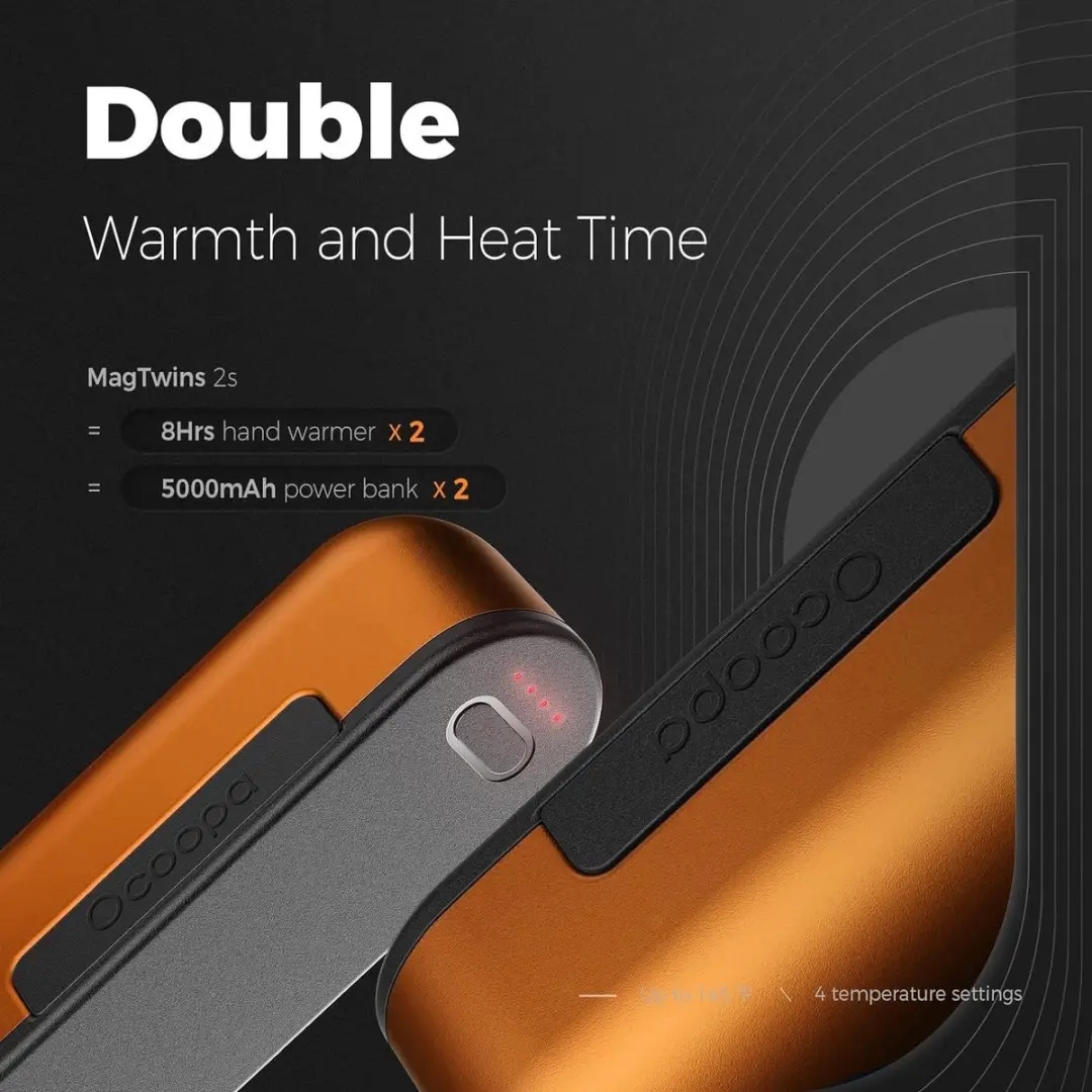 Ocoopa UT2s Handverwarmer - 2 Stuks - Oranje - afbeelding 6 van 6