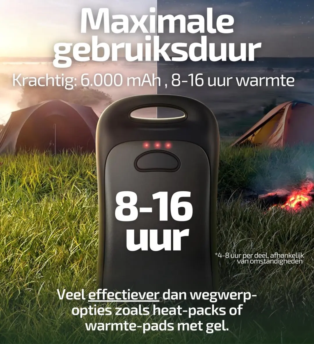 Ocoopa Handwarmer + Voetwarmer UT3061 - Zwart - afbeelding 5 van 6
