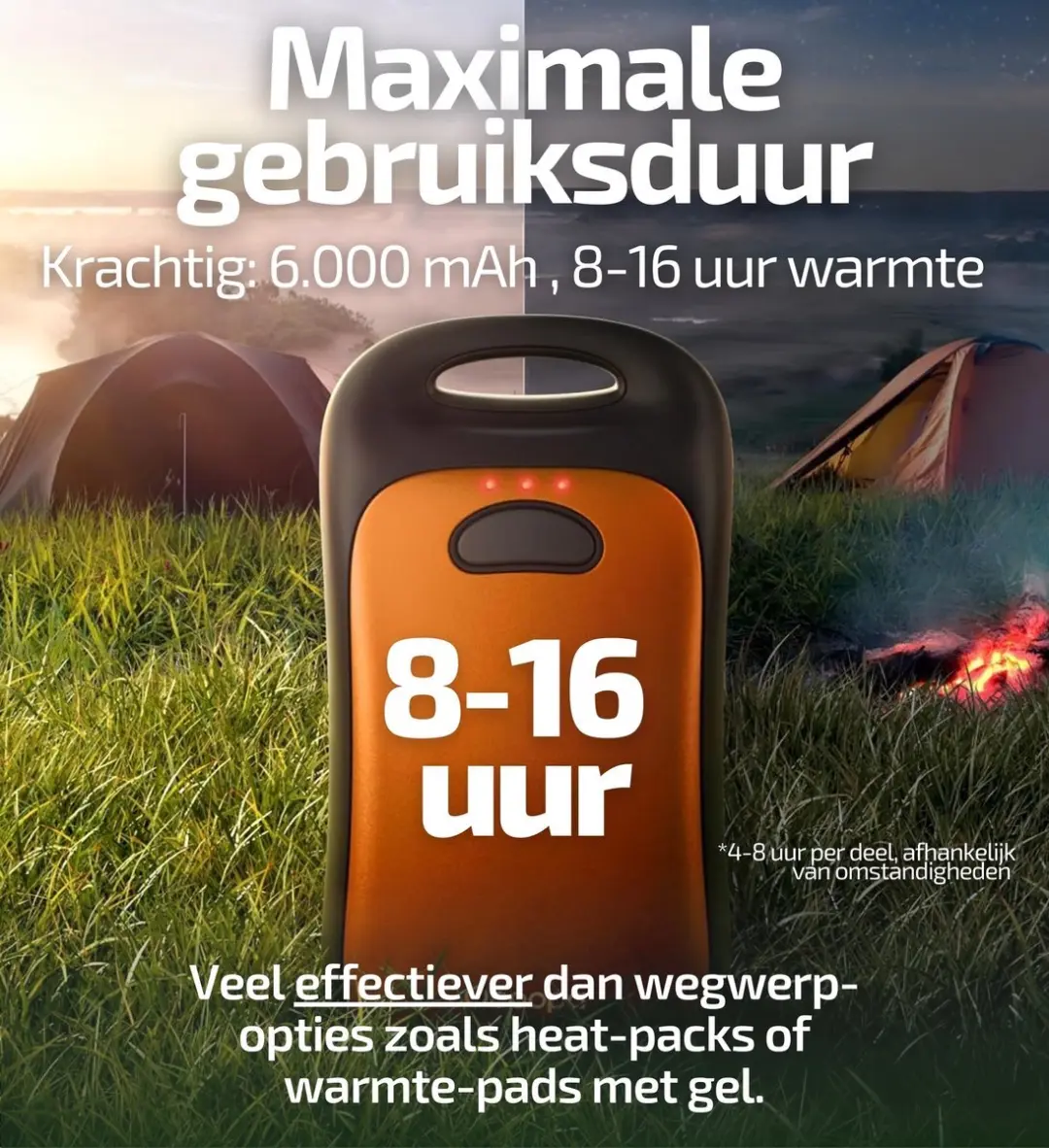 Ocoopa UT4 Urban Handwarmer - 6.000 mAh - Oranje - afbeelding 4 van 6