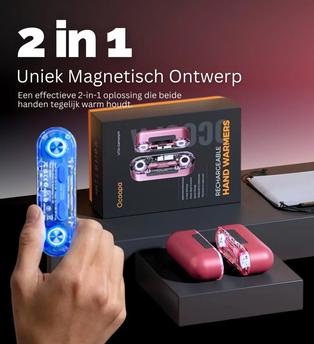Ocoopa UT2s GamerPro Handwarmer & Powerbank - 18W - Rood - afbeelding 6 van 6