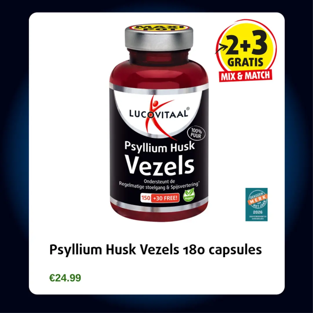 Lucovitaal Psyllium Husk Vezels - 180 Capsules - afbeelding 6 van 6