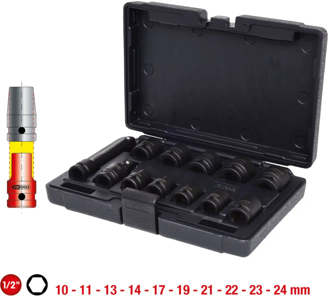 KS Tools 515.0112 Zeskants Slagdoppen Set 1/2" 12-delig - afbeelding 4 van 6