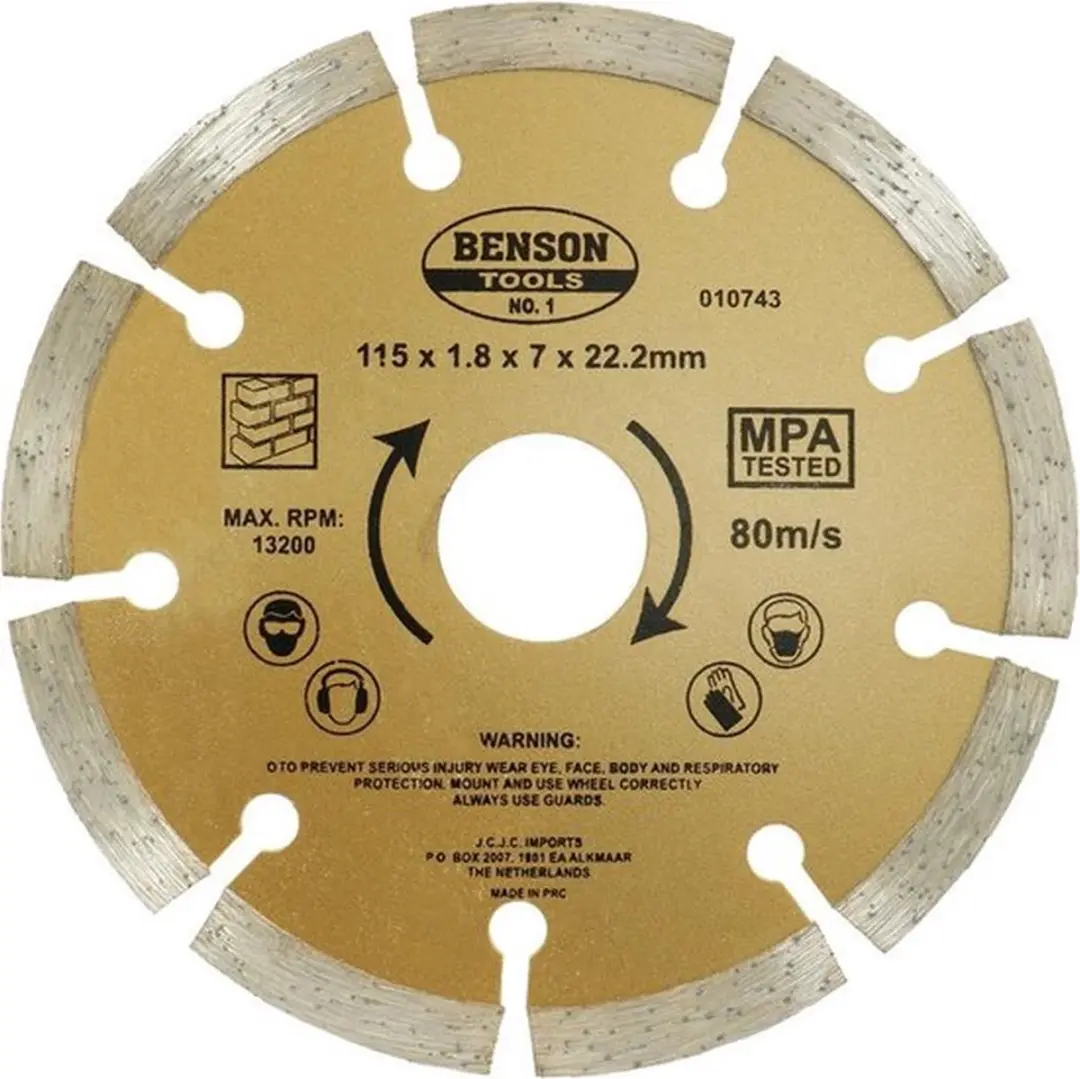 Benson Universele Diamantschijf Ø115mm - Getand - Beton en Steen - afbeelding 3 van 6
