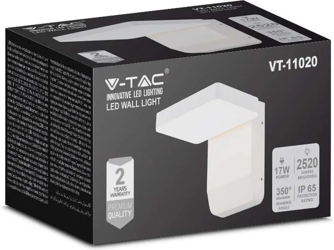 V-TAC VT-11020-SQ-W LED Wandlamp - IP65 - 4000K - Wit - afbeelding 6 van 6