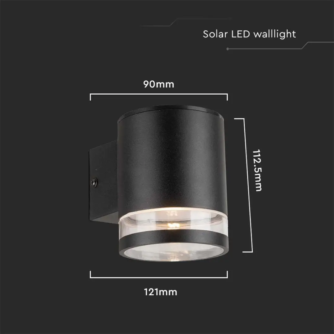 V-Tac VT-1139 Solar Wandlamp - IP54 - 70 Lumen - Zwart - afbeelding 4 van 6