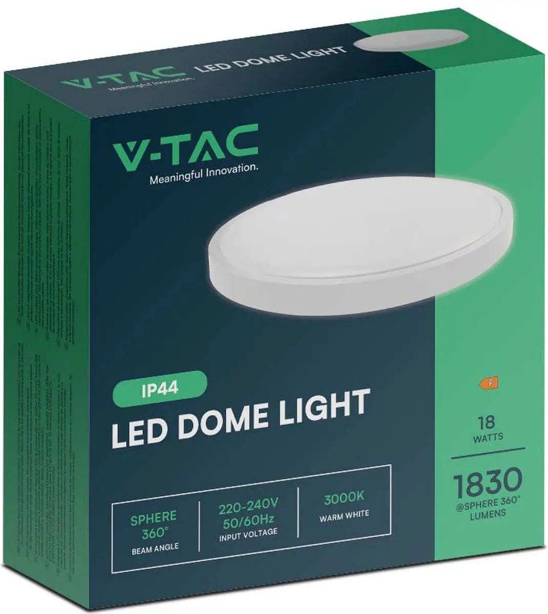 V-TAC VT-8618W-RD LED Ronde Plafondlamp - IP44 - Wit - 18W - 1800 Lumen - 4000K - 225MM - afbeelding 5 van 6