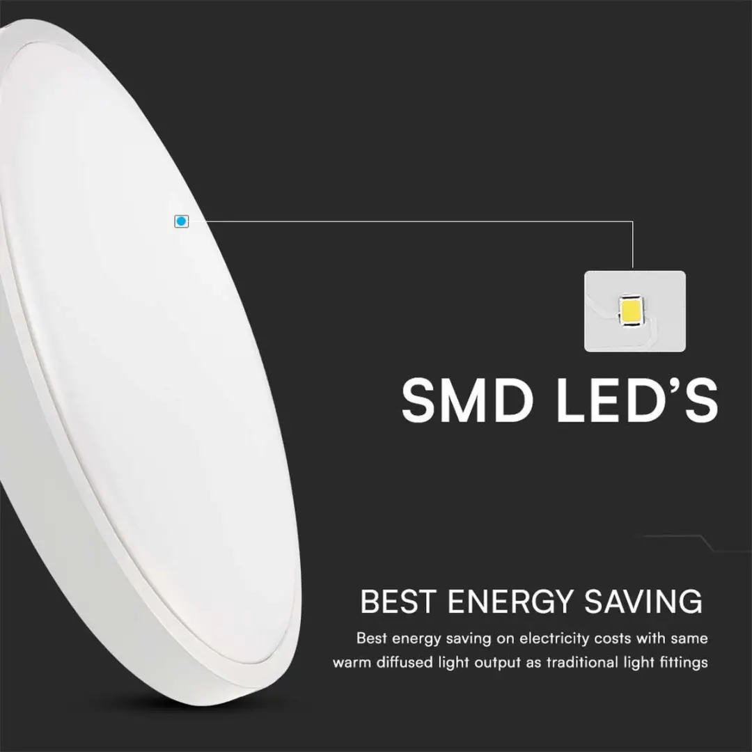 V-TAC VT-8618W-RD LED Ronde Plafondlamp - IP44 - Wit - 18W - 1800 Lumen - 4000K - 225MM - afbeelding 6 van 6