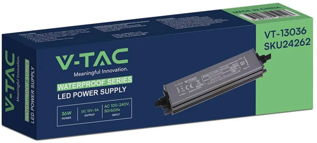 V-TAC VT-13036 LED-transformator - 36W 12V DC - Zwart - afbeelding 2 van 3