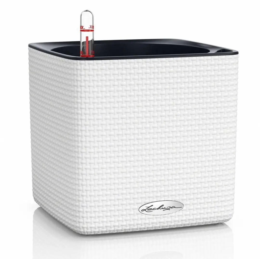 LECHUZA CUBE Color 14 - Plantenbak - met uitneembare binnenbak - met bewateringssysteem - ALL-IN-ONE set - wit