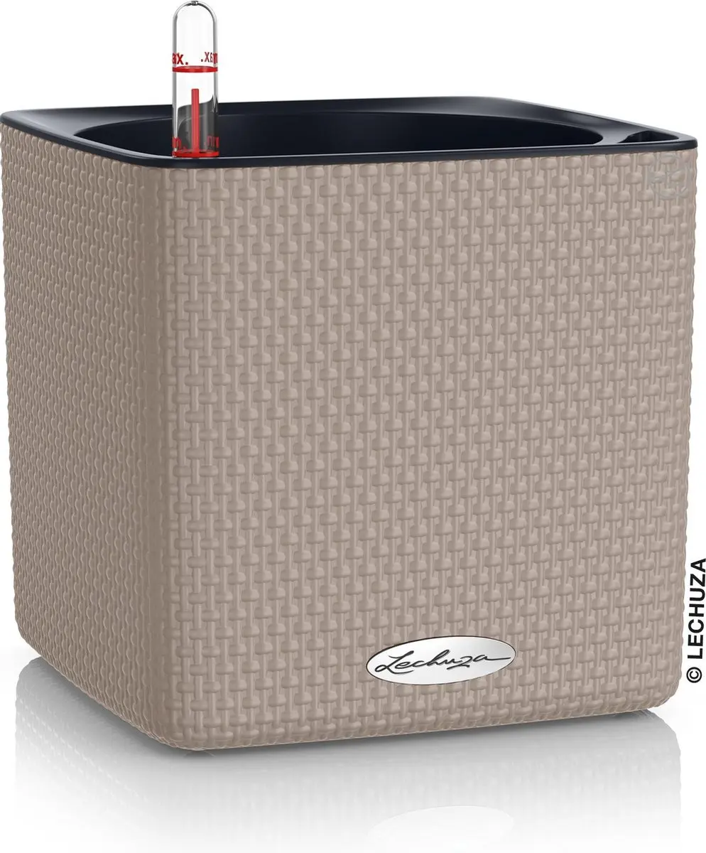 LECHUZA CUBE Color 16 - Plantenbak - met uitneembare binnenbak - met bewateringssysteem - ALL-IN-ONE set - zandbruin