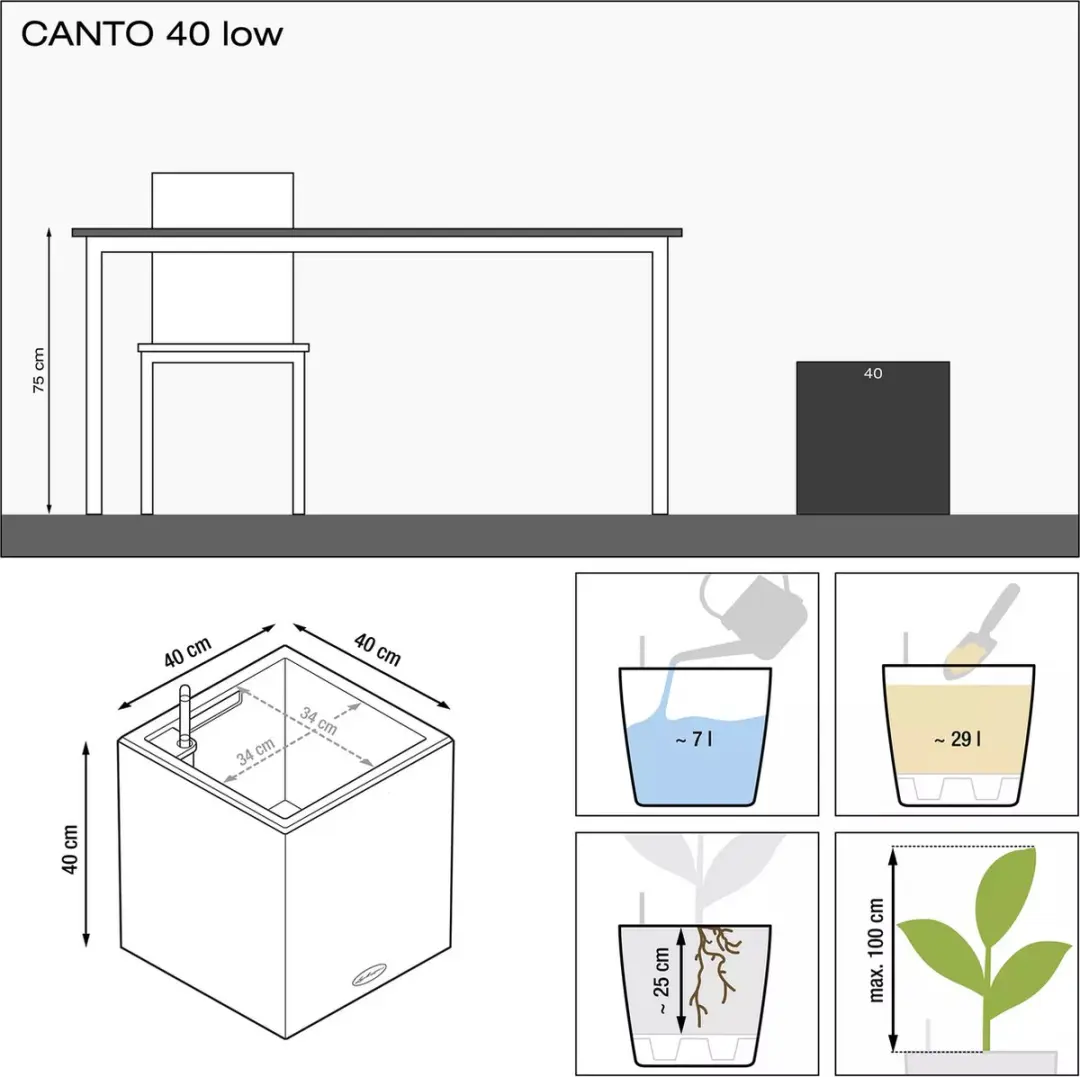 Lechuza CANTO Premium 40 Laag Plantenbak - Wit Hoogglans - 29 l - afbeelding 3 van 6