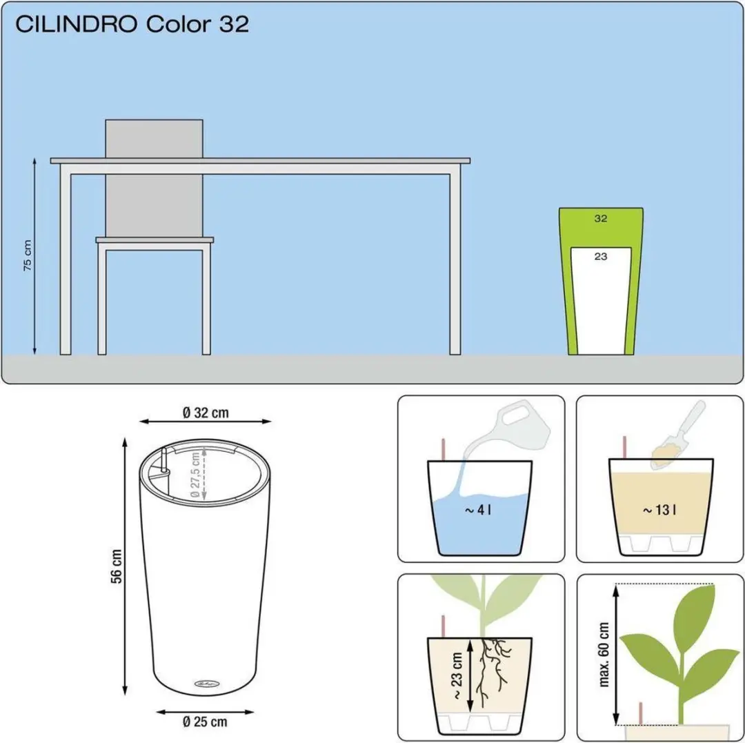Lechuza Cilindro Color 32 Plantenbak - 13 l - Wit - afbeelding 4 van 6