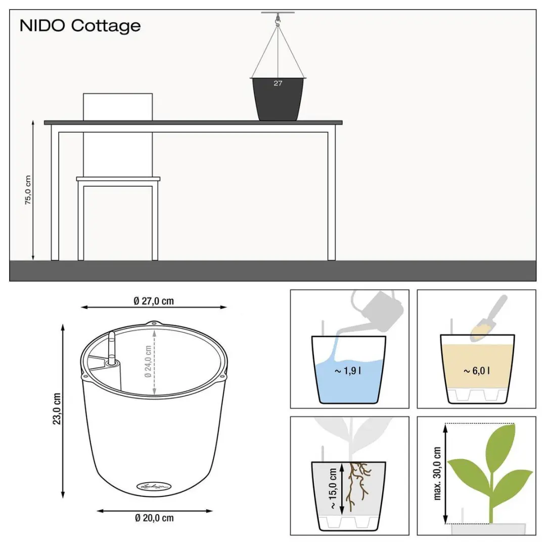 Lechuza Nido Cottage Plantenbak - 6 l - Wit - afbeelding 4 van 6
