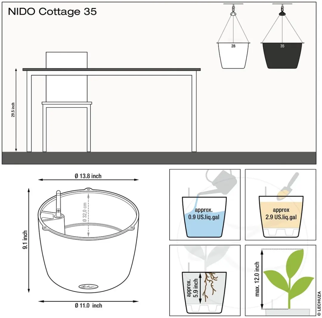 Lechuza NIDO Cottage 35 Plantenbak - Graniet - afbeelding 2 van 6