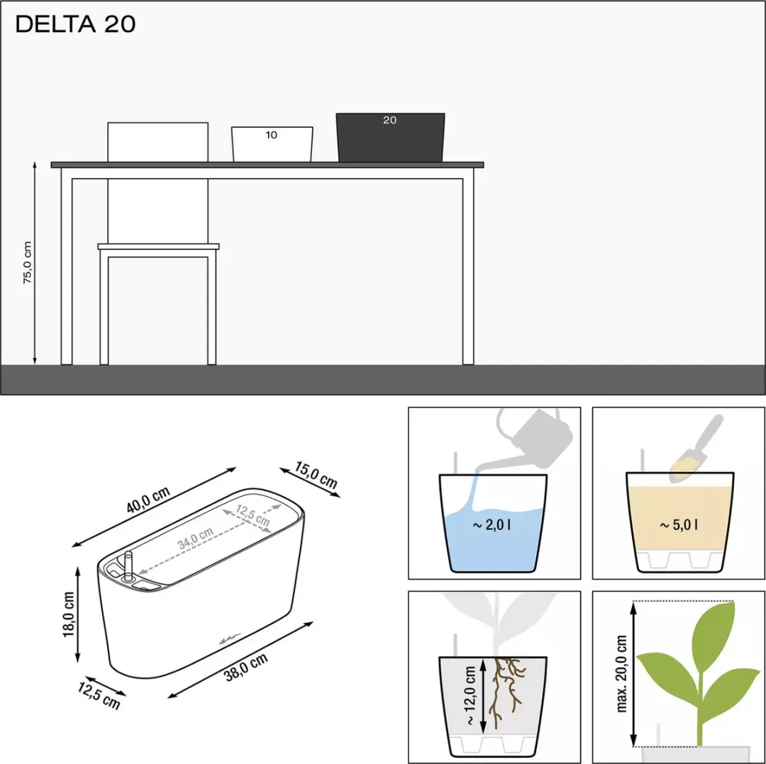 Lechuza Delta Premium 20 Plantenbak - Hoogglans Wit - afbeelding 3 van 6