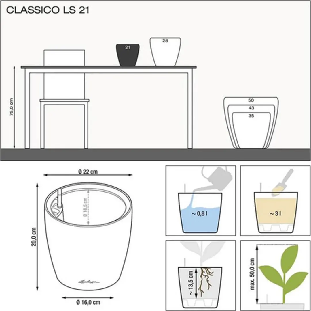 Lechuza Classico Premium Plantenbak 22cm - Wit Hoogglans - afbeelding 2 van 6