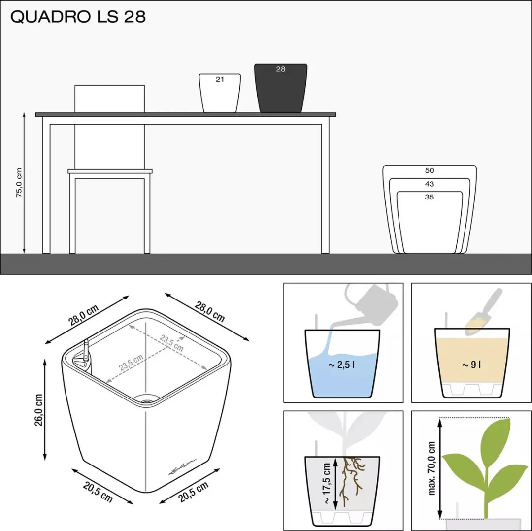 Lechuza Quadro LS 28 Plantenbak - 9 l - Scharlakenrood - afbeelding 3 van 6