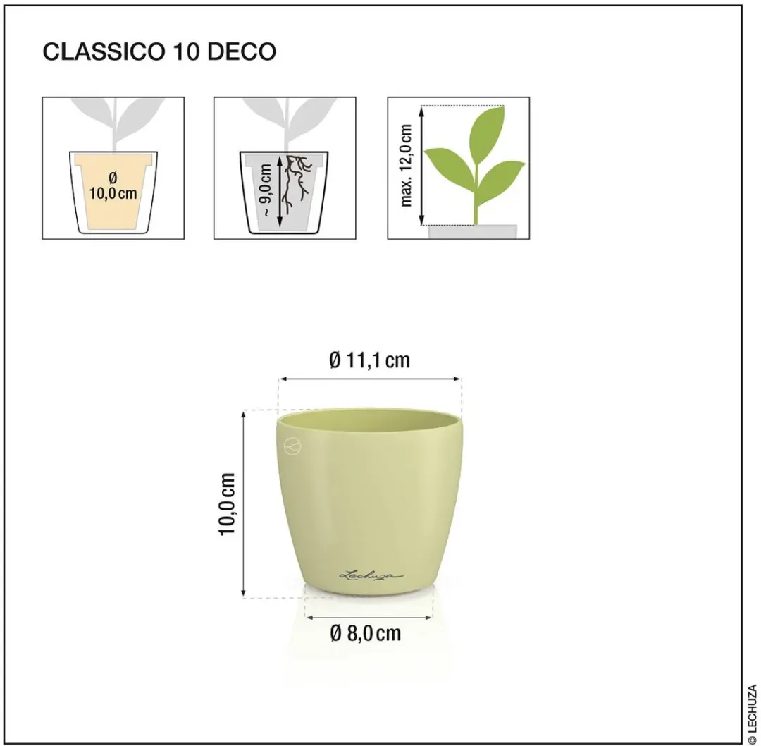 LECHUZA CLASSICO Color DECO 10 Bloempot Ø11cm - Linde - afbeelding 2 van 3