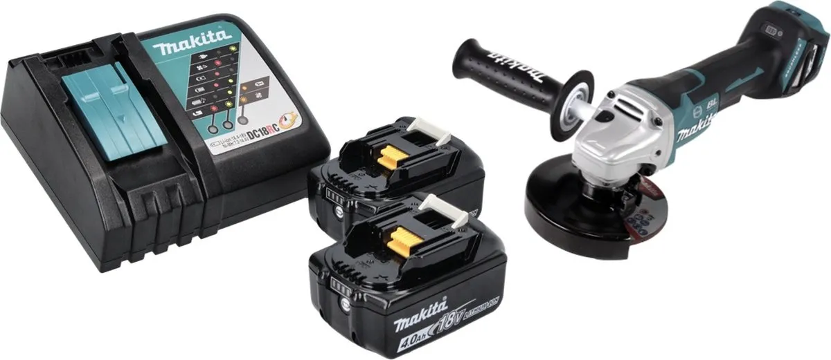 Makita DGA 517 RM Haakse Slijper 18V 125mm - 2x 4.0Ah Accu + Lader