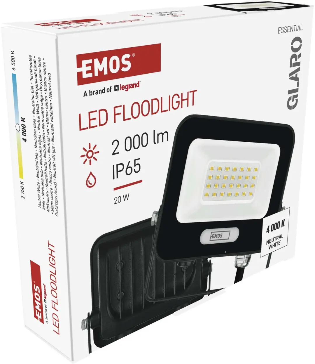 Emos GLARO ZS2224B LED-schijnwerper 20W - Zwart - afbeelding 2 van 6