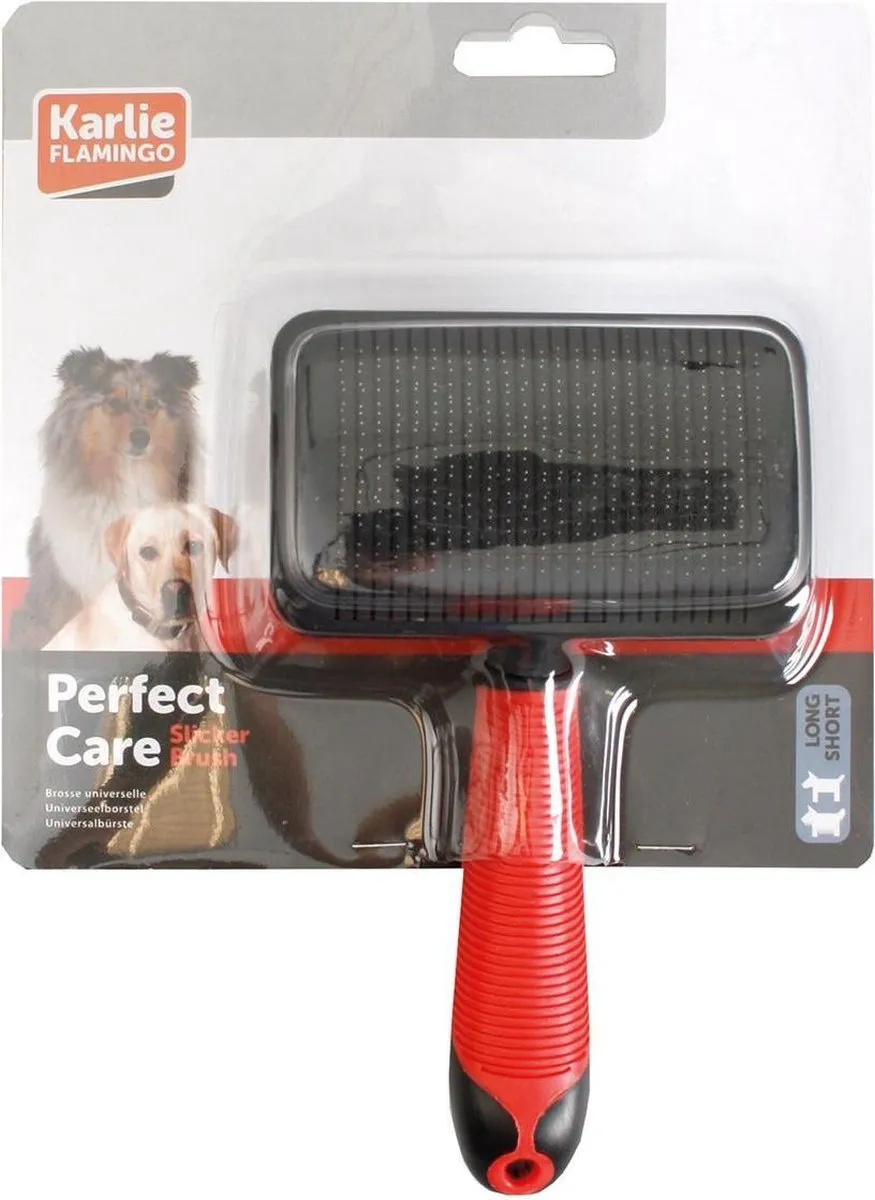 Flamingo Slickerborstel Easy Clean - Hondenborstel L - Rood - afbeelding 3 van 5