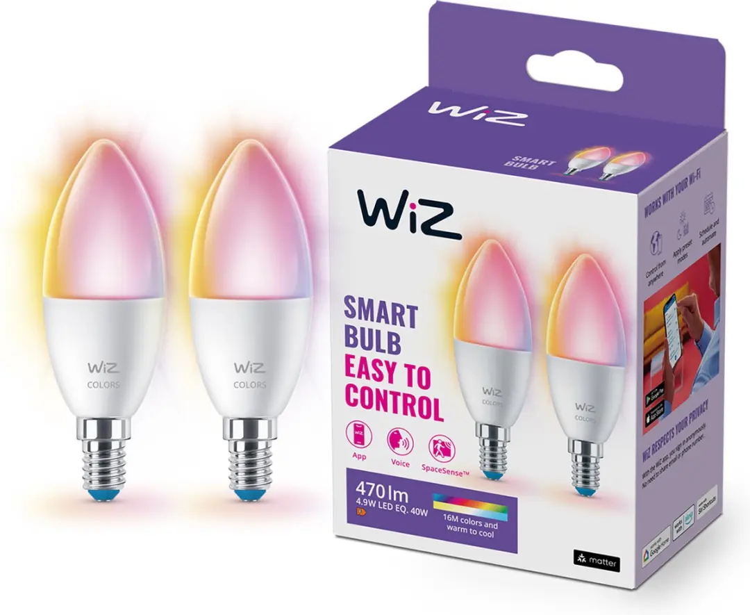 WiZ Kaarslamp E14 Slimme LED 2-pack