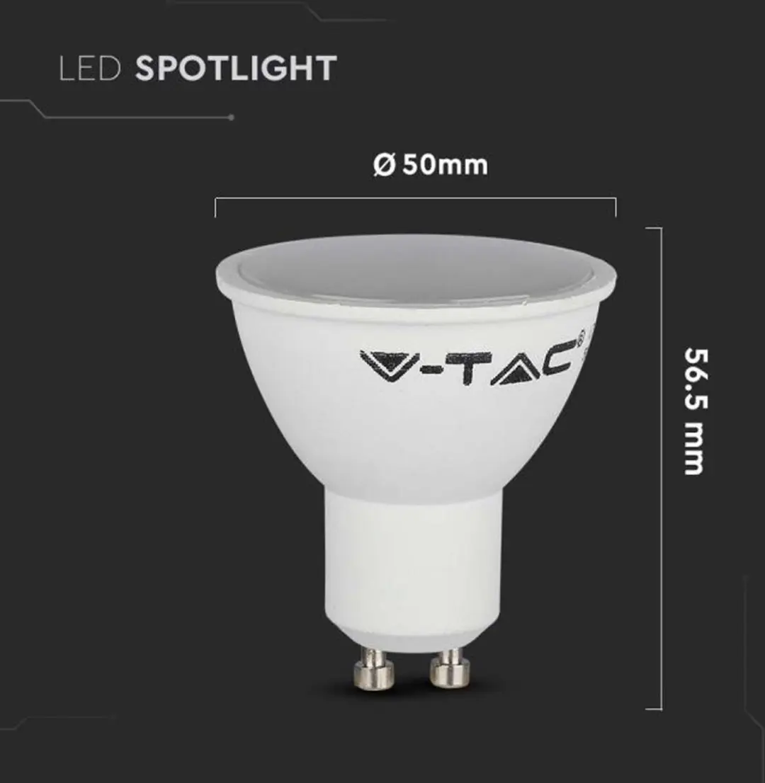V-TAC GU10 LED Spot 4,5W 4000K - 10 Stuk - afbeelding 6 van 6