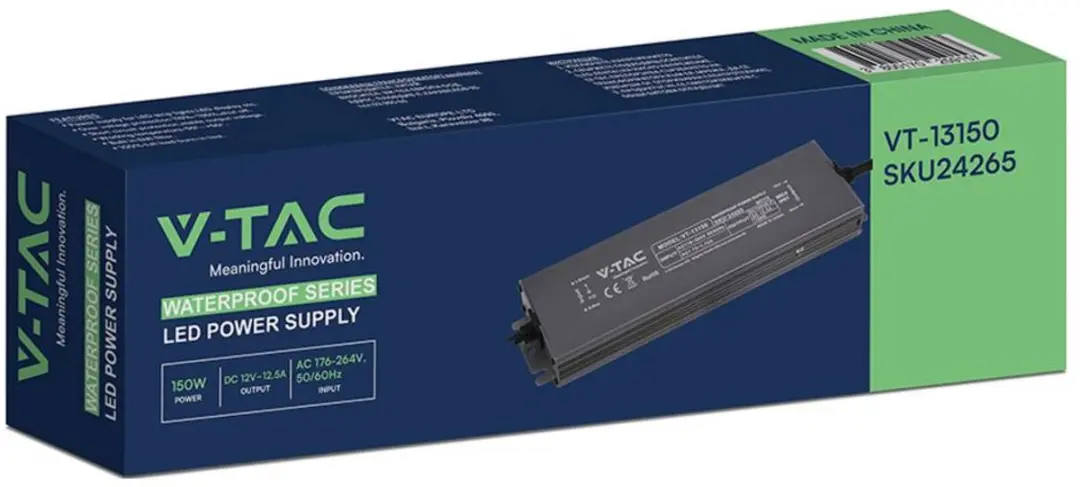V-TAC VT-13150 LED-transformator 150W 12V - Zwart - afbeelding 2 van 3