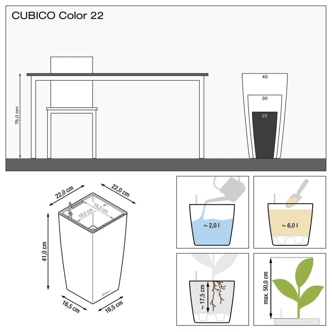 Lechuza Cubico Color 22 Plantenbak - leisteengrijs - afbeelding 2 van 6