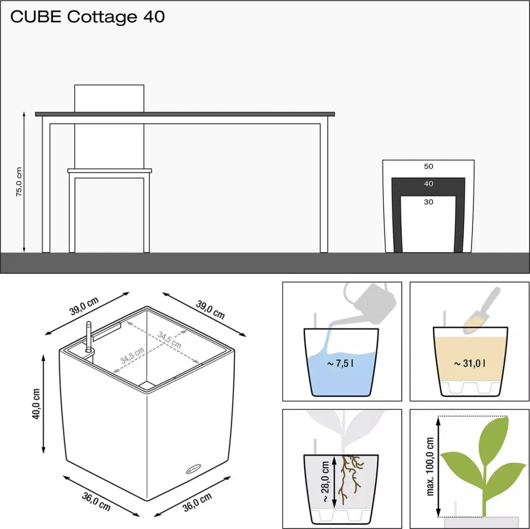 Lechuza CUBE Cottage 40 Plantenbak - Lichtgrijs - afbeelding 4 van 6