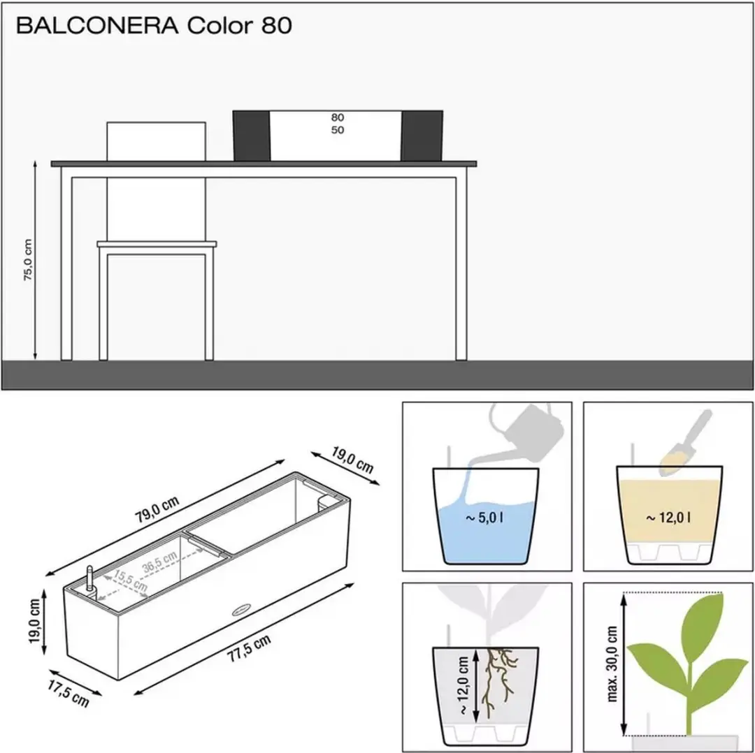 Lechuza Balconera Color 80 Plantenbak - Petrol Blue - afbeelding 4 van 6