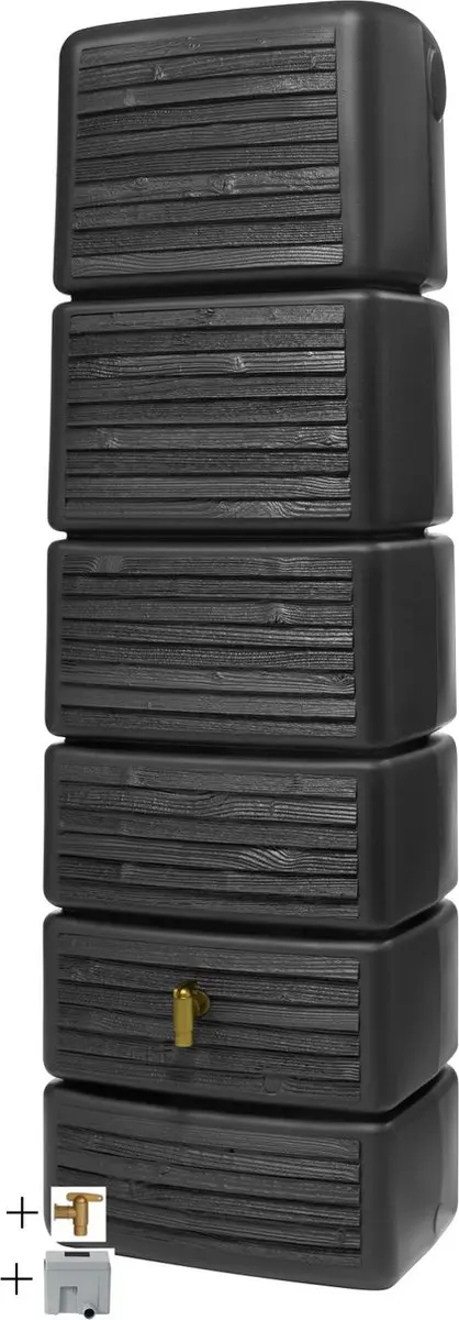 Graf regenton Slim Wood 350 L -bruin-met kraantje-met vulautomaat voor rechthoek