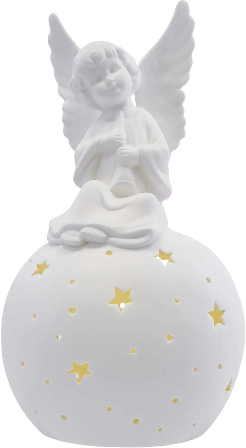 EMOS LED-keramische engel, 29 cm, 2x AA, voor binnenshuis, warm wit, DCLW33