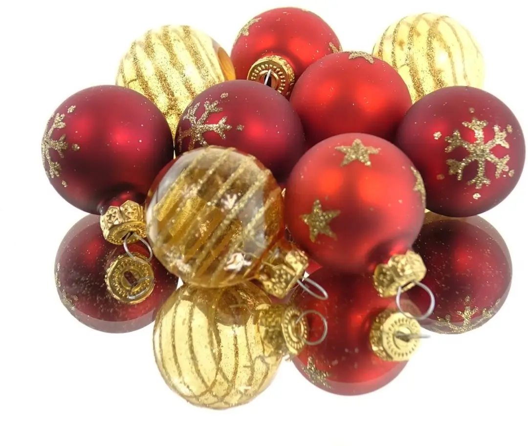 9 Glazen kerstballen 3 cm mix kerstrood licht goud