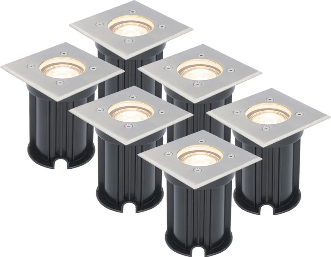 V-TAC 6x dimbare LED grondspot vierkant RVS
