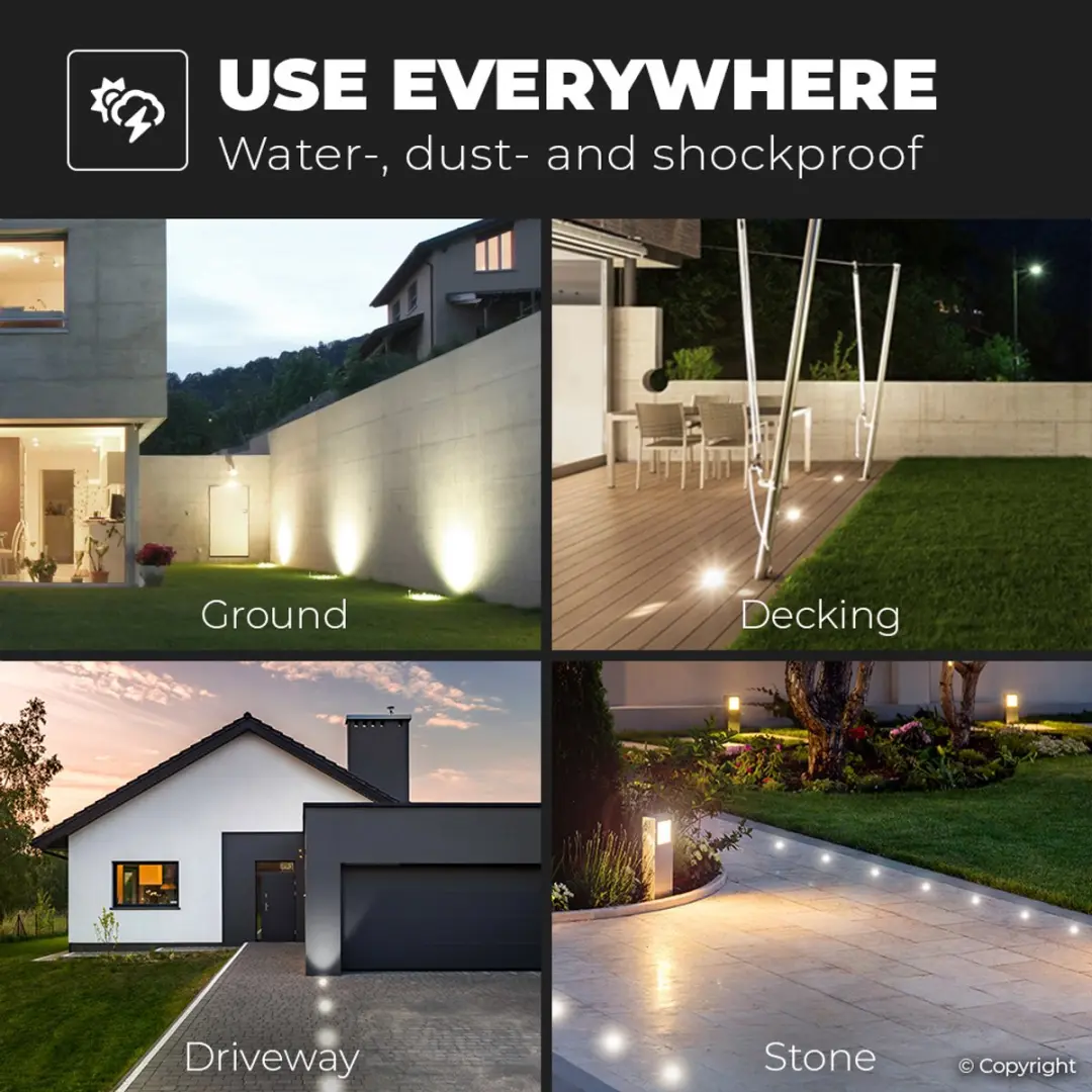 V-TAC 6x dimbare LED grondspot vierkant RVS - 2700K warm wit - IP65 - afbeelding 5 van 6